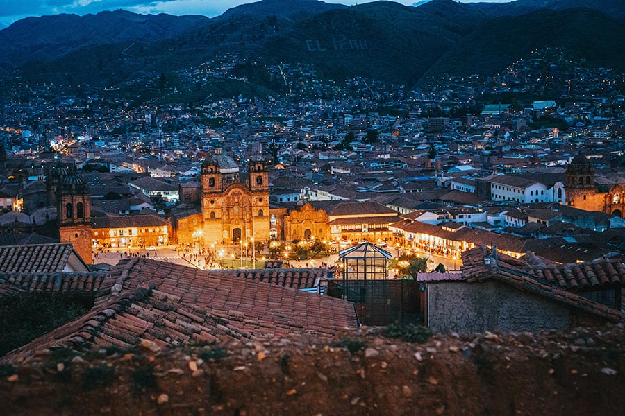 Stock image of a small mountain town at dusk
