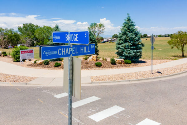 Exterior image of the available parcels, showing the street signage