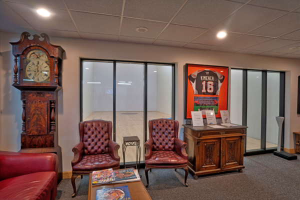 Interior image showing the windows into the indoor racquetball court